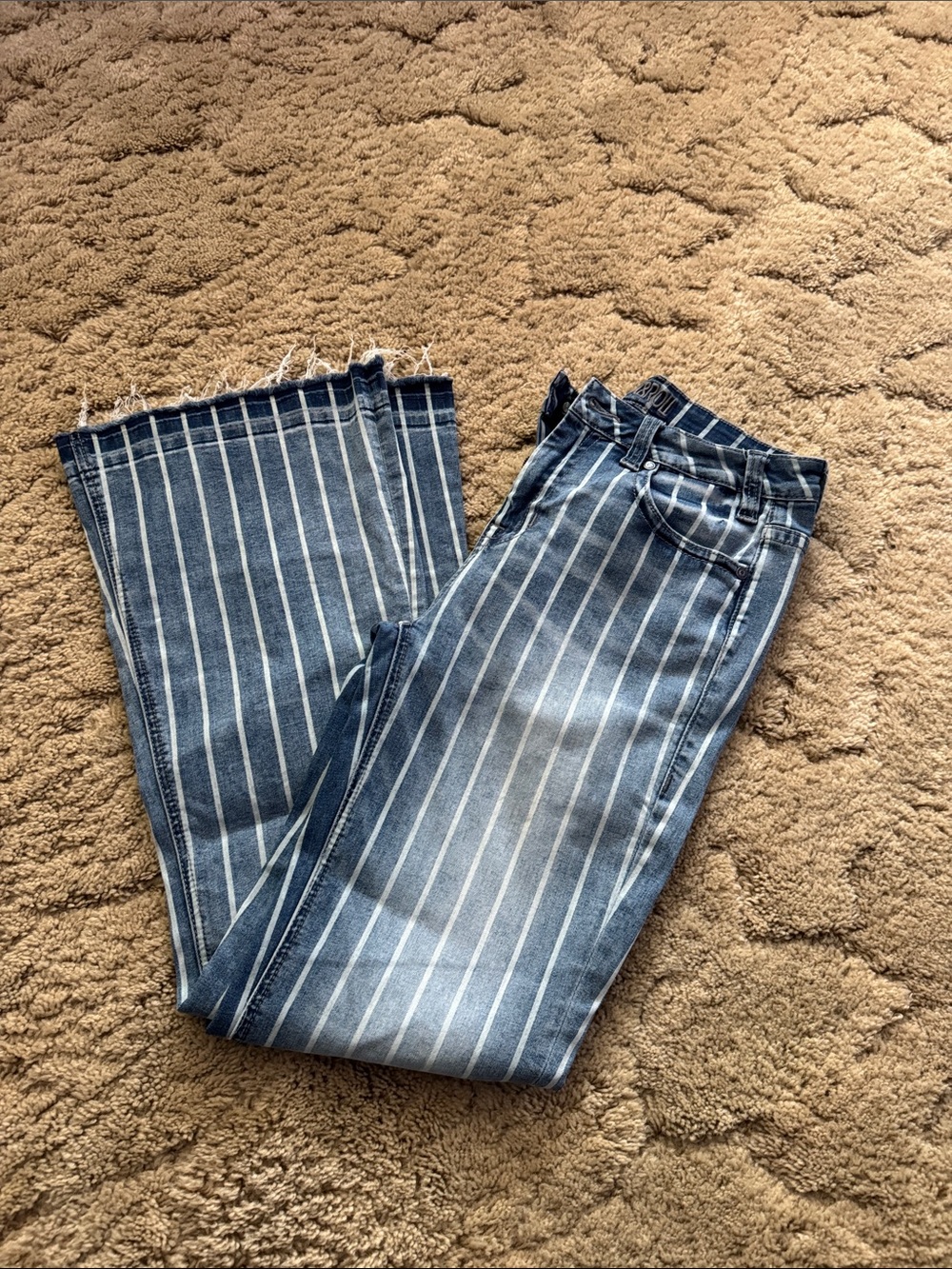 Rock & Roll Cowgirl Blue Pinstripe Flare Jeans